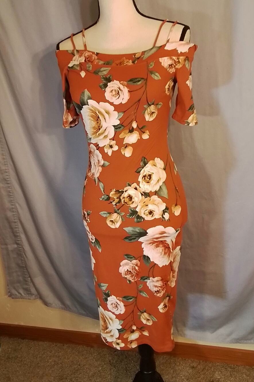 Haute Monde Orange Off-the-Shoulder Floral Dress